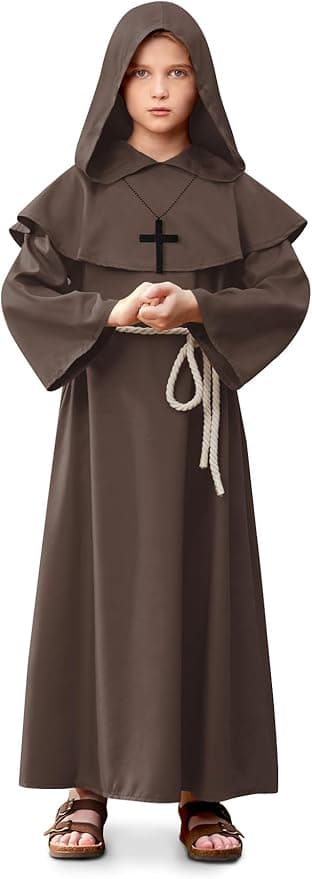 Monk Hooded Robe with Rope Belt